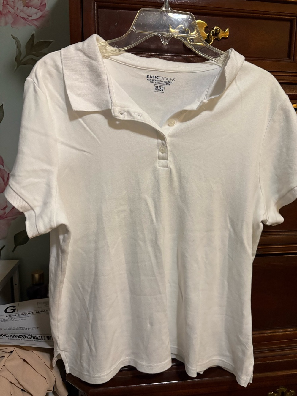 Basic Editions Women's White Polo Top with three pair of pants size 12
